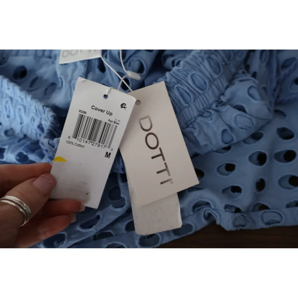 Dotti Swim Cover Up Pants Womens M Blue Cotton Eyelet Boho Beach Wide Leg $68NWD